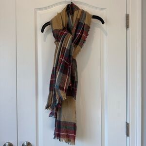 ModCloth Cream Plaid Blanket Scarf with Red and Blue Accents